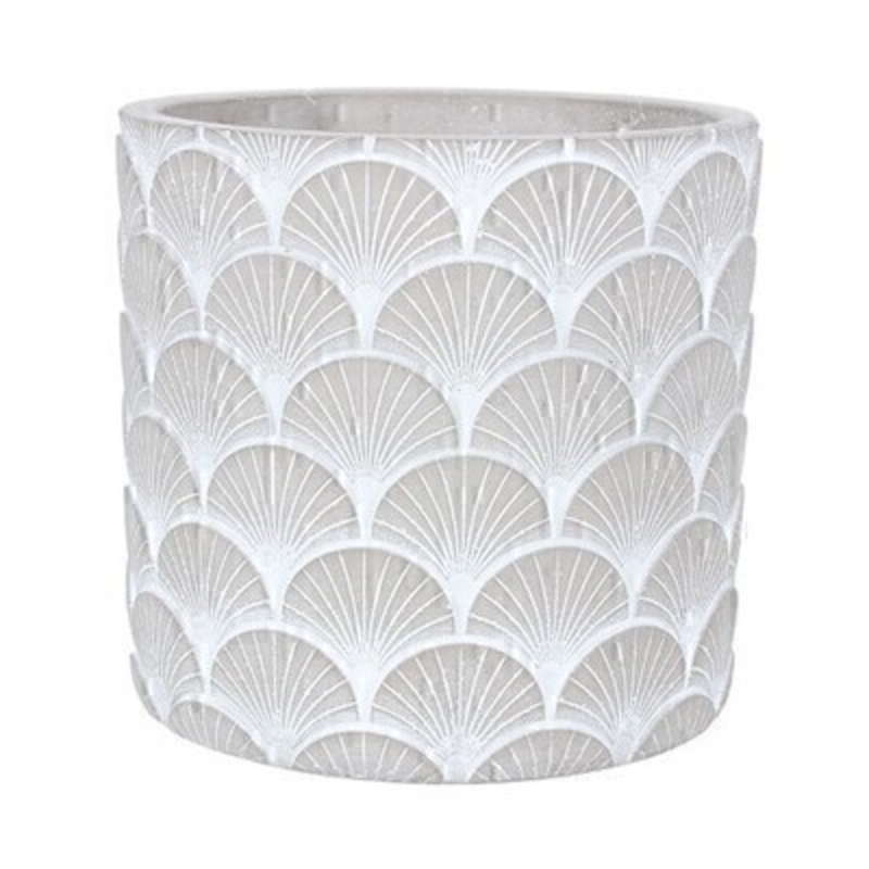 Fan Stone Effect Medium Pot Cover By Gisela Graham This medium concrete pot cover with a fan design is made by the London based designer Gisela Graham who designs really beautiful gifts for your home and garden. It is suitable for an artifical or real plant. Great to show off your plants and would make an ideal gift for a gardener or someone who likes plants. Also available in a larger size.